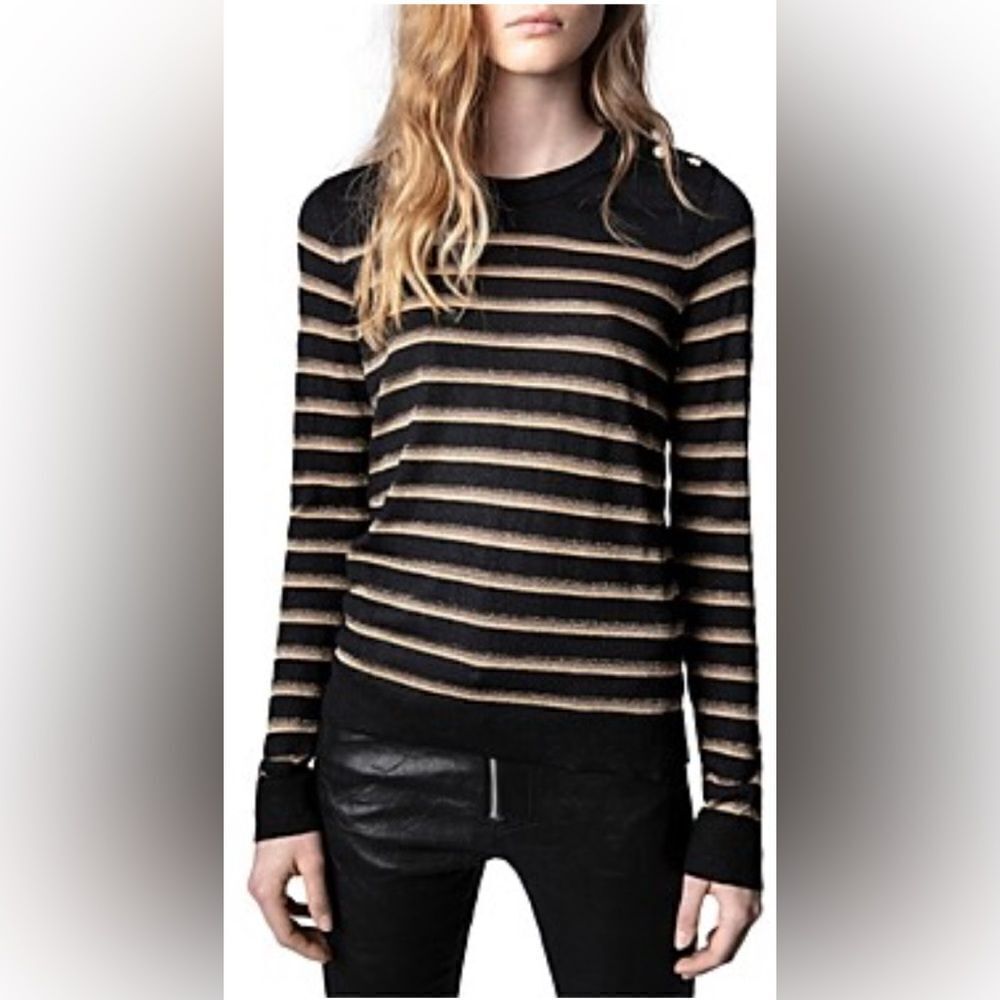 Zadig & Voltaire Sweater Miss Stripes Black And Gold Metallic Sweater. Nwt Xs